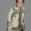 BTS World Tour Arirang Suga LIMA PERU Marble Pprint White and Grey Leather Jacket