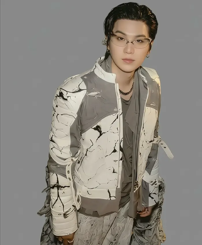 BTS World Tour Arirang Suga LIMA PERU Marble Pprint White and Grey Leather Jacket