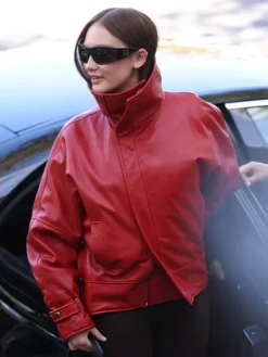 Balenciaga Paris Fashion Week Show Lola Tung Red Leather Jacket