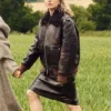 Bella-Maclean-TV-Series-Rivals-2026-Taggie-OHara-Brown-Leather-Fur-Bomber-Jacket-Front