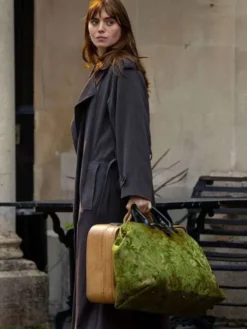 Bella-Maclean-TV-Series-Rivals-2026-Taggie-OHara-Grey-Wool-Trench-Coat-Side