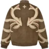 Birth Of Royal Child Patchwork Brown Bomber Suede Leather Jacket back view