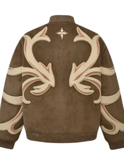 Birth Of Royal Child Patchwork Brown Bomber Suede Leather Jacket back view