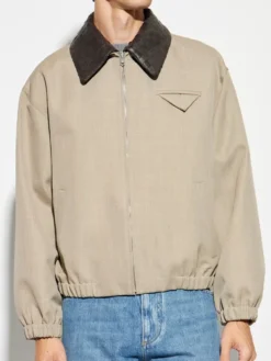 Bottega Veneta Beige Jacket With Leather Collar
