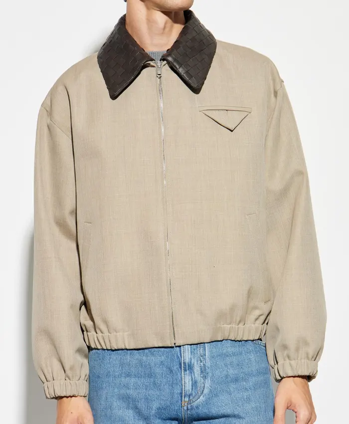 Bottega Veneta Beige Jacket With Leather Collar