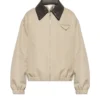 Bottega Veneta Beige Wool Cotton Jacket With Leather Collar