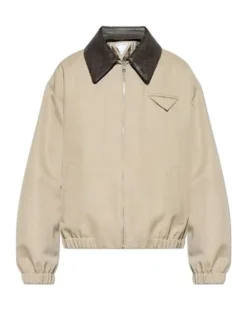 Bottega Veneta Beige Wool Cotton Jacket With Leather Collar