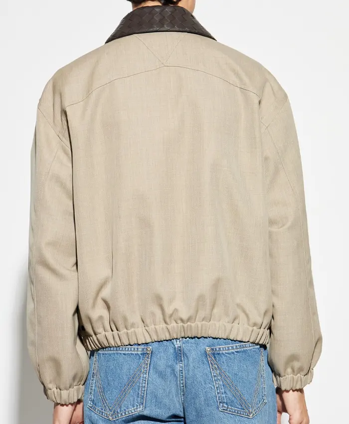 Bottega Veneta Beige Wool Leather Collar Jacket Back