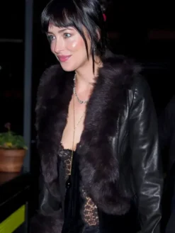 Buy-Via-Carota-2026-Dakota-Johnson-Fur-Collar-Black-Leather-Jacket
