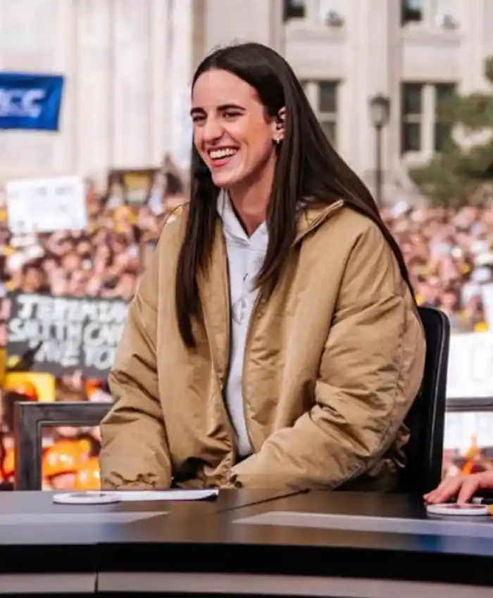Caitlin-Clark-ESPNs-College-GameDay-Basketball-Beige-Cotton-Jacket