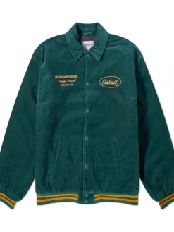 Carhartt WIP Rugged Discovery Green Corduory & Buckthorn Letterman Jacket front view
