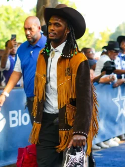 Ceedee Lamb Custom Nike x Bode Suede Leather Fringe Style Jacket For Sale