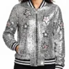 Celeste-Dring-Saturday-Night-Live-UK-2026-Stars-Sequin-Silver-Bomber-Jacket-Front