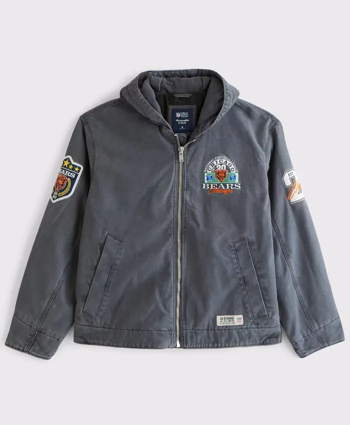 Chicago Bears Abercrombie Fitch Workwear Hooded Bomber Full-Zip Jacket On Sale