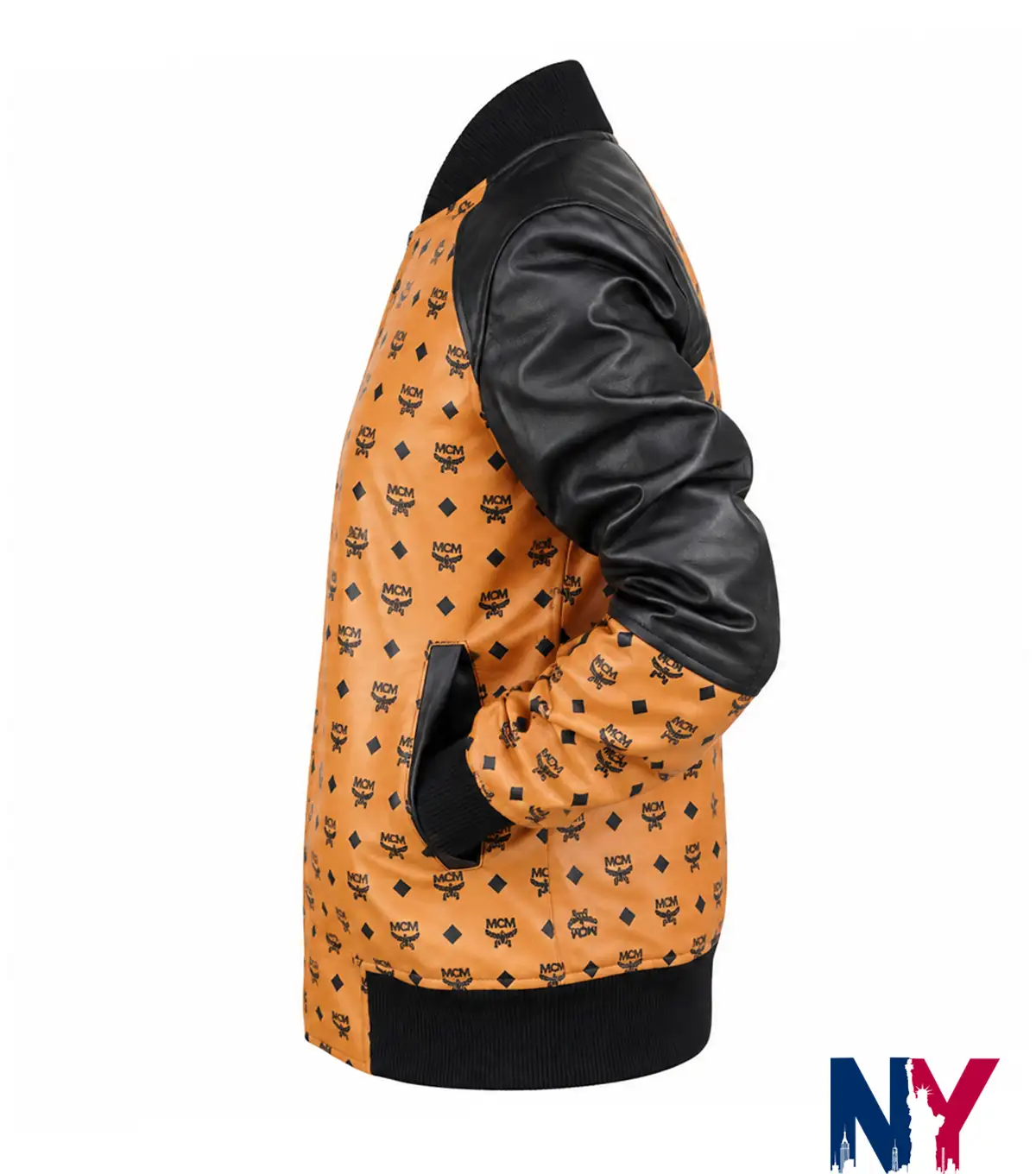 Close-up of Cleopatra Coleman TV-Series Nemesis S01 Ebony Wilder MCM Leather Brown Bomber Jacket