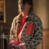 Close-up of Emilia Jones Locke and Key Season 02 Leopard Printed Sherpa Fur Jacket