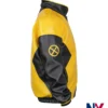 Close-up of Halloween X Men Marvel Inspired Mutant Yellow And Black Leather Bomber Jacket