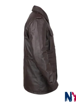 Close-up of M65 Field Full-Snap and Zipper Brown Bomber Real Leather Jacket