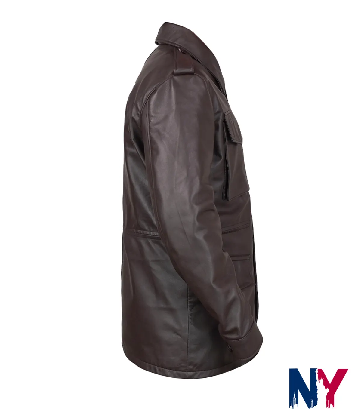 Close-up of M65 Field Full-Snap and Zipper Brown Bomber Real Leather Jacket