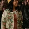 Close-up of Movie The Sleepover Cree Cicchino Top Flower Printed Cotton Jacket