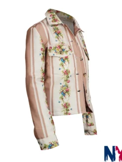 Close-up of Movie The Sleepover Mim Cree Cicchino Top Flower Printed Workwear Cotton Jacket