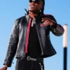 Close-up of NFL Buffalo Bills Max Hairston Arrival Black Cafe Racer Moto Leather Jacket