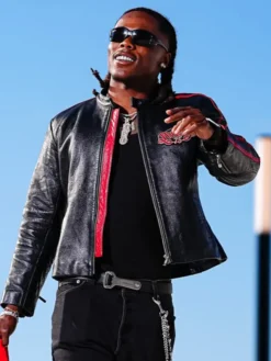 Close-up of NFL Buffalo Bills Max Hairston Arrival Black Cafe Racer Moto Leather Jacket