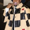 Close-up of NFL New Orleans Saints Cam Jordan Arrival Black And Beige Checkered Leather Jacket
