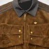 Close view of Adidas Originals Refined Luxe Dark Brown Suede Leather Jacket Sale
