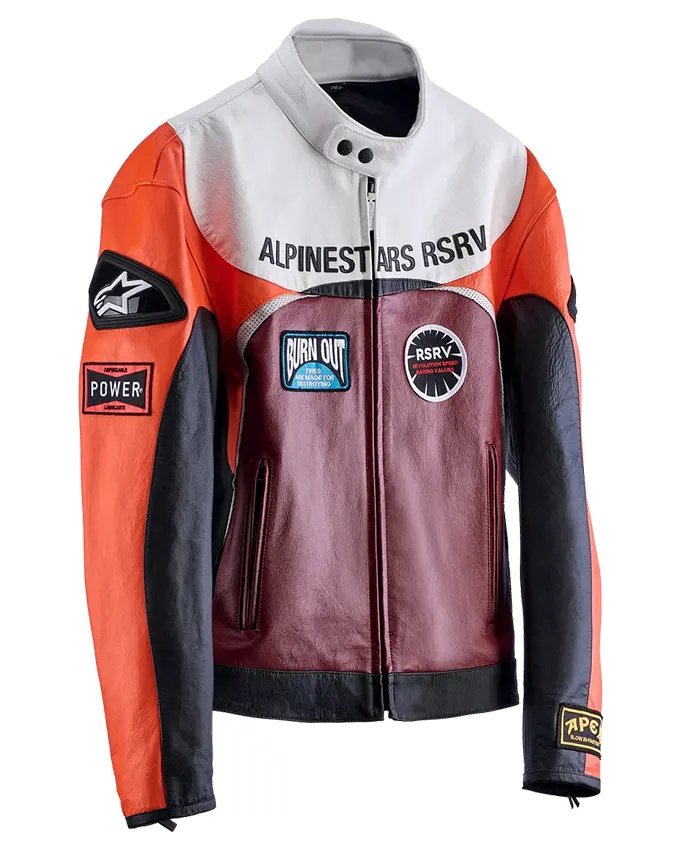 Close view of Alpinestars RSRV Race Craft 1999 Dyno Cafe Racer Moto Leather Jacket