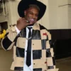 Close view of Cam Jordan NFL New Orleans Saints Arrival Checkered Black And Beige Leather Jacket