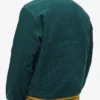 Close view of Carhartt WIP Rugged Discovery Green & Buckthorn Corduory Letterman Jacket