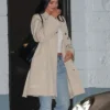 Close view of Celeb Hotspot Sushi Park 2026 WeHo Kylie Jenner Beige Cotton Trench Coat