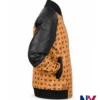 Close view of Cleopatra Coleman TV-Series Nemesis S01 Ebony Wilder MCM Brown Leather Bomber Jacket