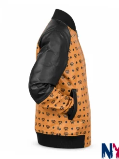 Close view of Cleopatra Coleman TV-Series Nemesis S01 Ebony Wilder MCM Brown Leather Bomber Jacket