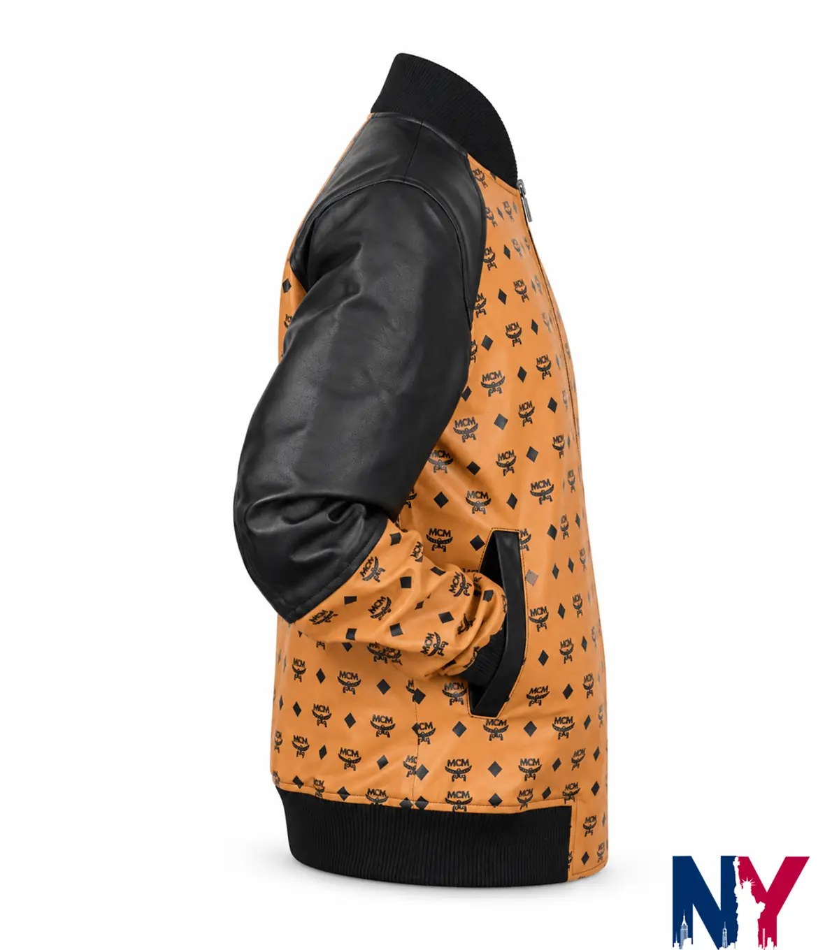 Close view of Cleopatra Coleman TV-Series Nemesis S01 Ebony Wilder MCM Brown Leather Bomber Jacket