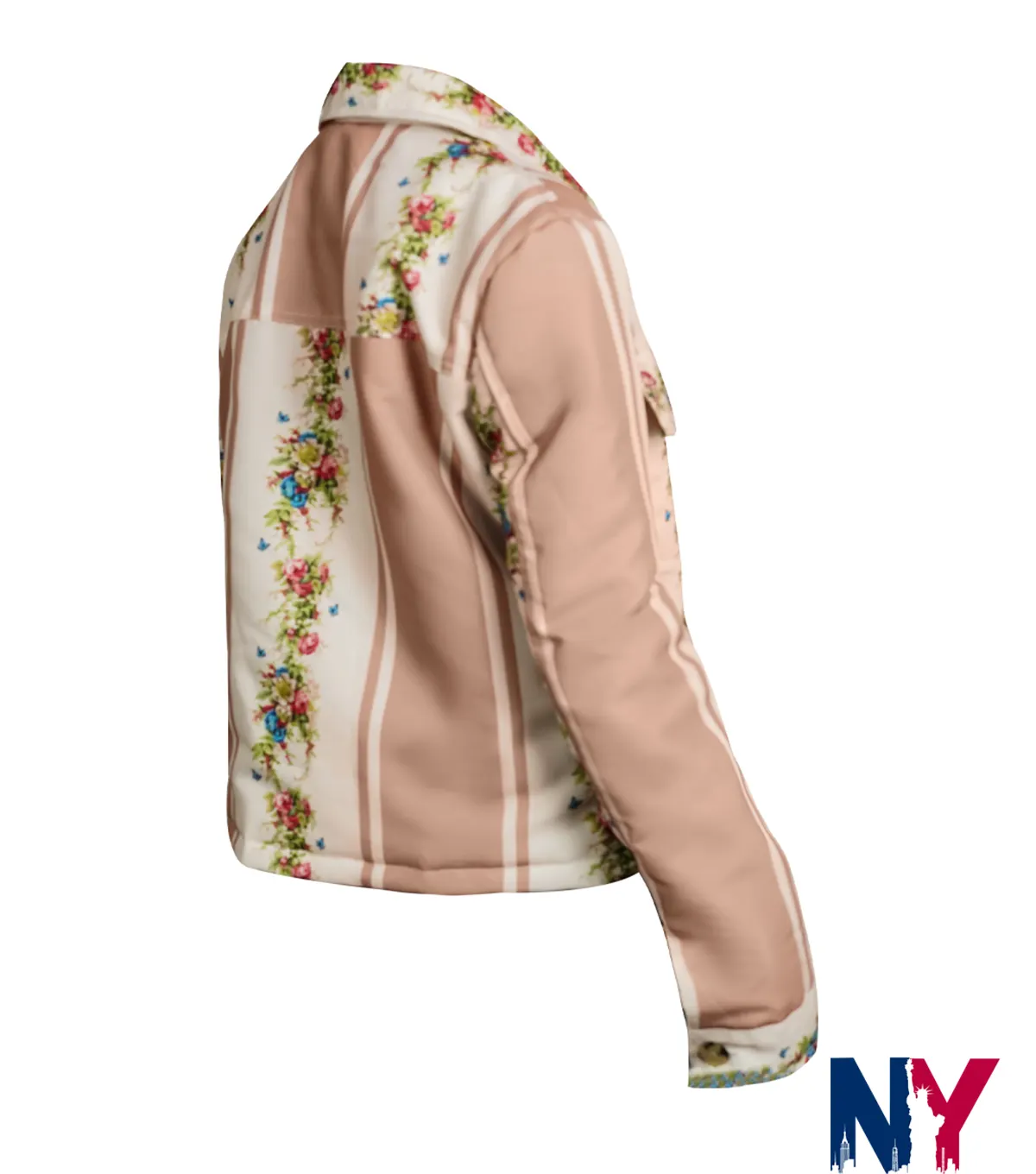 Close view of Cree Cicchino Movie The Sleepover Mim Top Flower Printed Cotton Workwear Jacket