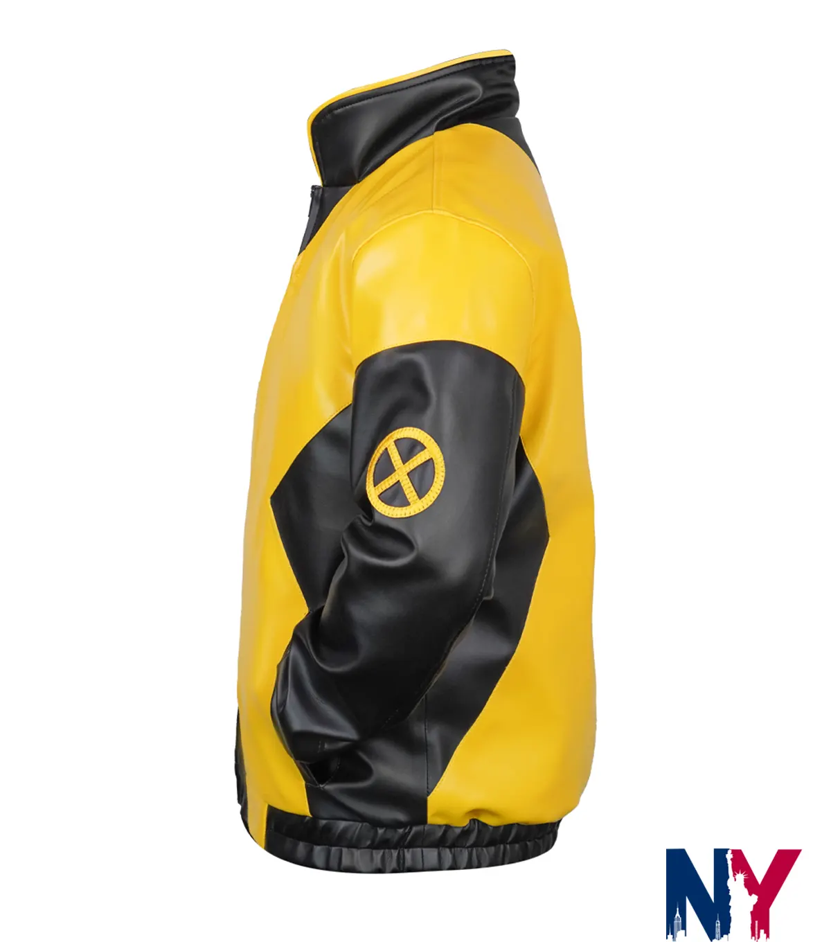 Close view of Halloween Marvel X Men Inspired Mutant Yellow And Black Bomber Jacket