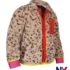 Close view of Locke and Key Season 02 Emilia Jones Kinsey Locke Leopard Printed Sherpa Fur Jacket