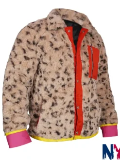 Close view of Locke and Key Season 02 Emilia Jones Kinsey Locke Leopard Printed Sherpa Fur Jacket