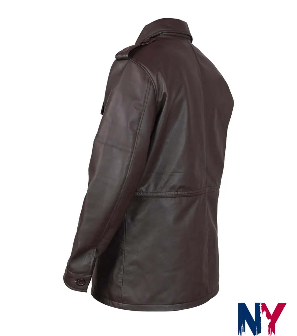 Close view of M65 Field Full-Snap and Zipper Brown Real Leather Bomber Jacket