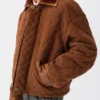 Close view of Men's Brown Suede Leather & Shearling Collar Quilted Blouson Jacket Sale