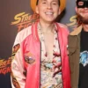 Close view of Movie Street Fighter 2026 Los Angeles Screening Brian Firkus Pink Satin Bomber Jacket
