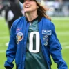 Close view of NASA Astronaut Christina Koch NFL Philadelphia Eagles Blue Cotton Flight Bomber Jacket