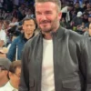 Close view of NBA China Game 2026 Houston Rockets vs Dallas Mavericks David Beckham Black Leather Jacket