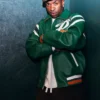 Close view of Pelle Pelle Soda Club 78 Vinícius Júnior Green Leather Bomber Jacket Sale