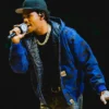 Close view of WNBA New York Liberty Halftime Show A-Boogie Wit Da Hoodie Blue Camouflage Hooded Jacket