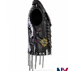 Close-view of WWE Monday Night RAW 2026 Rhea Ripley Black and White Leather Chain and Spiked Vest