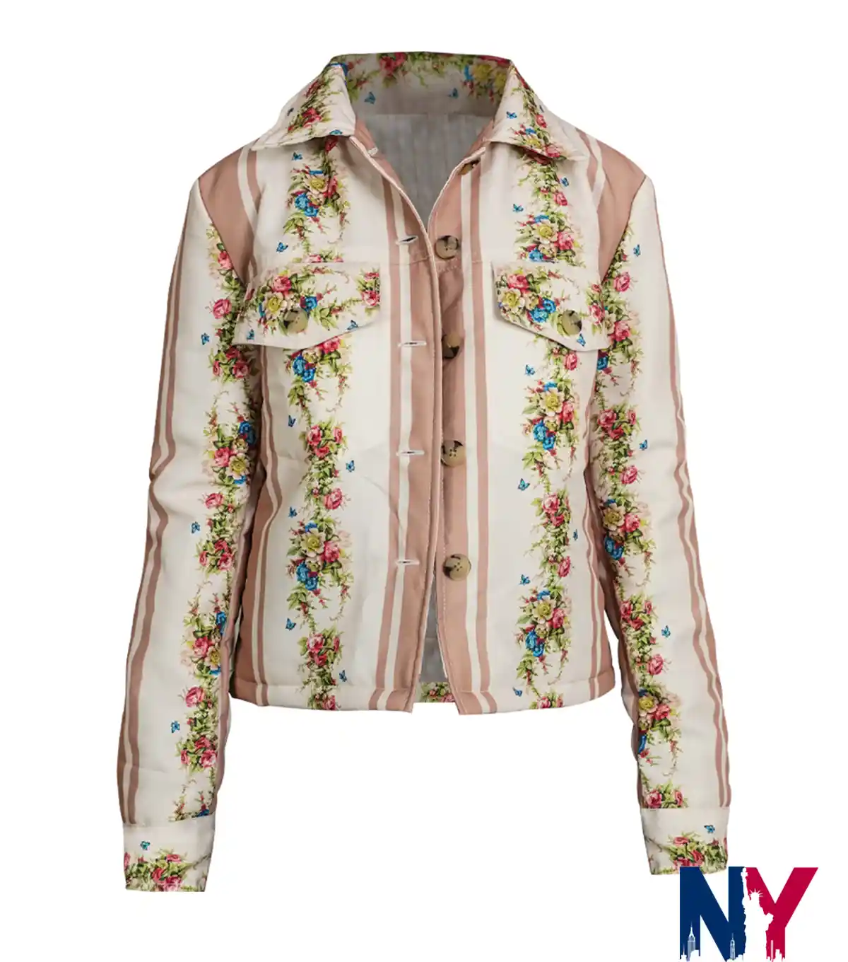 Cree Cicchino Movie The Sleepover Mim Printed Flower Top Workwear Cotton Jacket front view