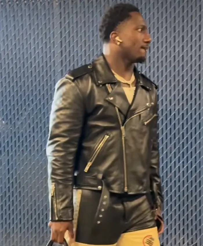 Deebo Samuel Pregame Black Leather Jacket Back